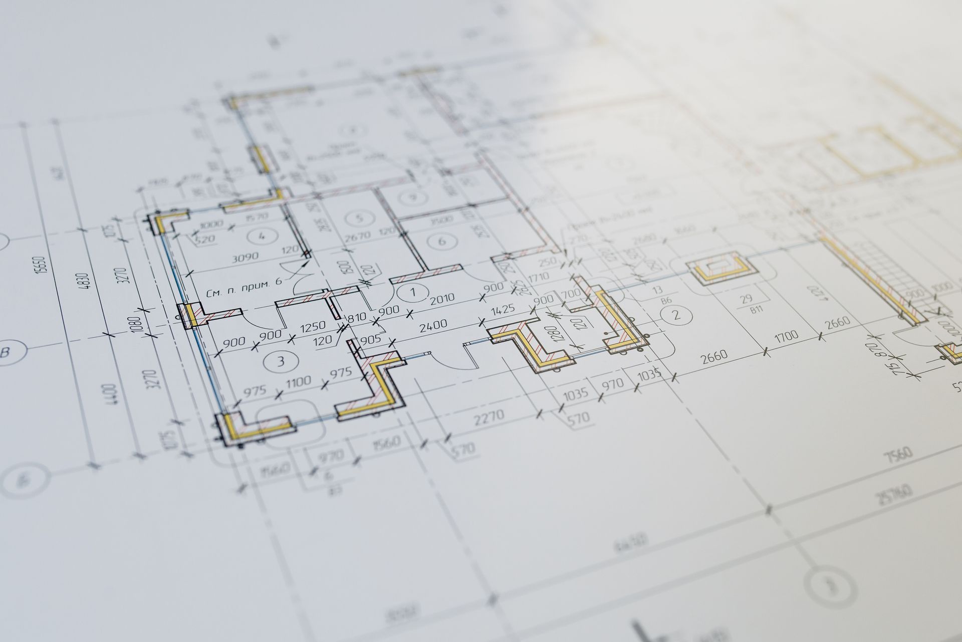 High-resolution close-up of an architectural floor plan showcasing design details.